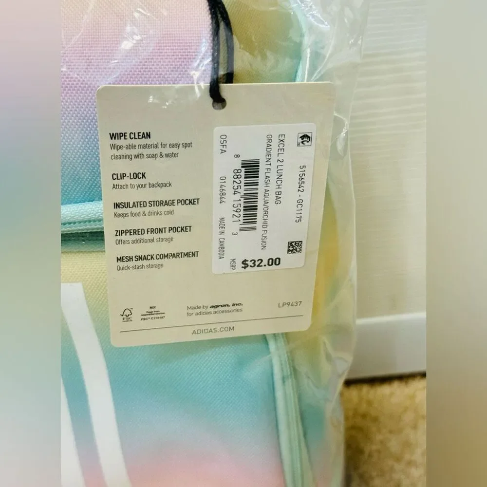 NWT Adidas Excel 2 Insulated Lunch Bag in Gradient Flash Aqua/Orchid Fusion